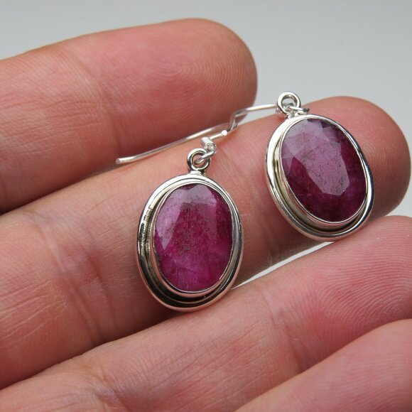*925 Sterling Silver Genuine Ruby Earring Studs - Picture 4 of 5